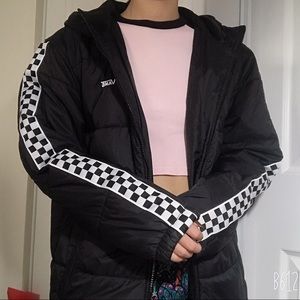 vans checkered hooded puffer jacket